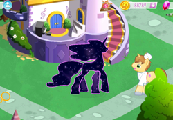 Size: 1246x869 | Tagged: safe, derpibooru import, screencap, donut joe, tantabus, pony, unicorn, canterlot, clothes, ethereal mane, gameloft, gem, solo focus