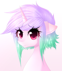 Size: 1280x1474 | Tagged: safe, artist:fluffymaiden, derpibooru import, oc, oc only, oc:reverie, pony, unicorn, female, floppy ears, gradient background, looking at you, mare, solo