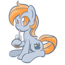 Size: 1280x1280 | Tagged: safe, artist:phat_guy, derpibooru exclusive, derpibooru import, oc, oc only, oc:darkest hour, earth pony, pony, 2019 community collab, derpibooru community collaboration, drink, female, glass, hoof hold, looking at you, mare, simple background, sitting, solo, straw, transparent background