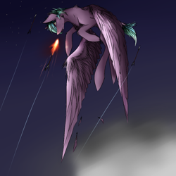 Size: 500x500 | Tagged: artist needed, safe, oc, oc only, oc:kokabiel, pony, vampony, arrow, fire, flight, male, stallion