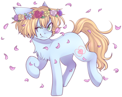 Size: 1024x810 | Tagged: safe, artist:shiromidorii, oc, oc:shiro, earth pony, pony, floral head wreath, flower, male, simple background, solo, stallion, transparent background