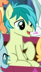 Size: 282x498 | Tagged: safe, derpibooru import, screencap, ocellus, sandbar, changedling, changeling, earth pony, pony, a rockhoof and a hard place, cropped, male, offscreen character, smiling, teenager