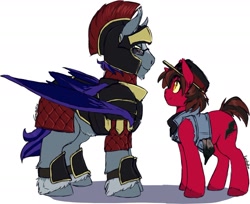 Size: 1280x1043 | Tagged: safe, artist:locosaltinc, derpibooru import, oc, oc only, oc:diomades, oc:grease lightning, pony, armor, clothes, explicit source, hat, helmet, neckerchief, shirt