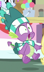 Size: 306x501 | Tagged: safe, derpibooru import, screencap, spike, dragon, best gift ever, cropped, hat, male, solo focus, winged spike, winter outfit