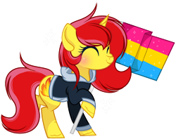 Size: 1280x1012 | Tagged: safe, artist:reroir, artist:xxmaikhanhflarexx, oc, oc:flaming flare, alicorn, pony, base used, clothes, female, hoodie, mare, pride, pride flag, simple background, solo, transparent background