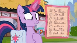 Size: 1680x943 | Tagged: safe, screencap, twilight sparkle, twilight sparkle (alicorn), alicorn, pony, a trivial pursuit, saddle bag, solo