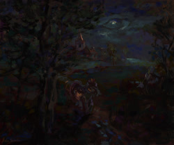 Size: 1790x1500 | Tagged: safe, artist:malinetourmaline, oc, oc only, oc:indikashigo, zebra, moon, night, scenery, solo, tree