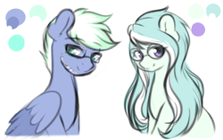 Size: 1024x643 | Tagged: safe, artist:fluffymaiden, derpibooru import, oc, oc only, earth pony, pegasus, pony, female, glasses, male, mare, sitting, stallion