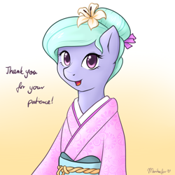 Size: 1000x1000 | Tagged: safe, artist:marikaefer, flitter, pony, alternate hairstyle, ask flitter and cloudchaser, clothes, kimono (clothing), solo