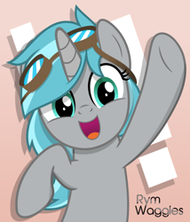 Size: 600x701 | Tagged: safe, artist:jhayarr23, derpibooru import, oc, oc:rym, cute, goggles, show accurate, solo, waving