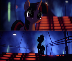 Size: 1178x1003 | Tagged: safe, artist:ejlightning007arts, derpibooru import, tempest shadow, twilight sparkle, twilight sparkle (alicorn), alicorn, pony, unicorn, my little pony: the movie, cloud city, crossover, star wars, the empire strikes back