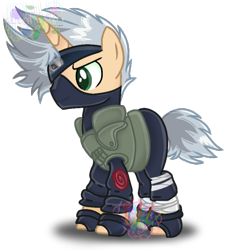 Size: 710x778 | Tagged: safe, artist:xkashtrineyc, pony, unicorn, anime, crossover, kakashi hatake, naruto, ponified, solo