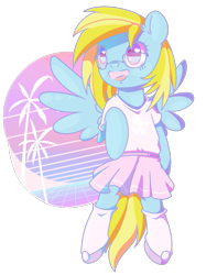 Size: 851x1080 | Tagged: safe, artist:musicfirewind, oc, oc only, oc:cloud cuddler, pegasus, pony, clothes, cute, female, glasses, moe, ocbetes, palm tree, pleated skirt, shirt, shoes, simple background, skirt, socks, summer, transparent background, tree, ych result