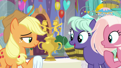 Size: 1280x720 | Tagged: safe, derpibooru import, screencap, applejack, earth pony, pony, she's all yak, trophy