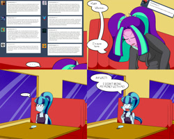 Size: 2000x1600 | Tagged: safe, artist:jake heritagu, derpibooru import, aria blaze, sonata dusk, comic:aria's archives, series:sciset diary, equestria girls, clothes, comic, hoodie, soda, spilled drink, yelling