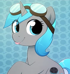 Size: 839x889 | Tagged: safe, derpibooru import, oc, oc only, oc:rym, pony, unicorn, :p, cute, female, goggles, mare, silly, solo, tongue out