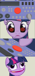 Size: 873x1920 | Tagged: safe, artist:forgalorga, derpibooru import, edit, edited screencap, editor:apex soundwave, screencap, twilight sparkle, twilight sparkle (alicorn), alicorn, pony, best gift ever, big red button, faic, female, mare, meme, pudding face, ren and stimpy, solo