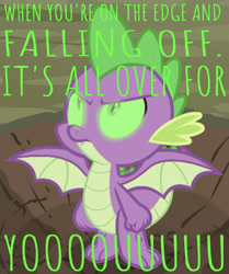 Size: 640x766 | Tagged: safe, edit, edited screencap, editor:undeadponysoldier, screencap, spike, dragon, molt down, angry, badass, caption, cropped, edgy, fist, glowing eyes, green eyes, greentext, image macro, it's all over, lyrics, male, solo, song reference, spread wings, text, three days grace, winged spike, wings