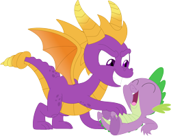 Size: 1808x1432 | Tagged: safe, artist:porygon2z, spike, dragon, claws, crossover, laughing, male, spread toes, spyro the dragon, tickling