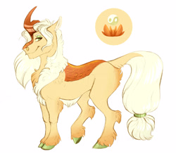 Size: 2833x2521 | Tagged: safe, artist:vindhov, derpibooru import, oc, oc only, hybrid, kirin, colored hooves, cutie mark, digital art, eyeshadow, interspecies offspring, kirin hybrid, kirin oc, magical lesbian spawn, makeup, male, offspring, parent:applejack, parent:autumn blaze, parents:autumnjack, simple background, solo, stallion, white background