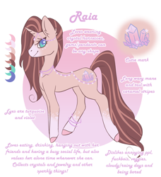 Size: 2480x2723 | Tagged: safe, artist:modcoon, derpibooru import, oc, oc:raia, pony, unicorn, gem, ponysona, refsheet, solo