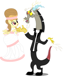 Size: 5246x6379 | Tagged: safe, artist:atomicmillennial, derpibooru import, discord, oc, oc:alice goldenfeather, pegasus, pony, comic:find yourself, absurd resolution, canon x oc, clothes, dress, female, mare, simple background, suit, transparent background, vector, wedding dress