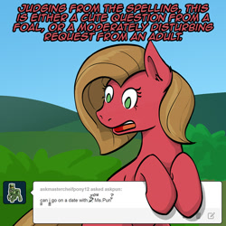 Size: 800x800 | Tagged: safe, artist:thekuto, oc, oc:pun, earth pony, pony, ask, ask pun, female, mare, solo