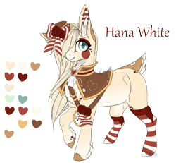 Size: 918x849 | Tagged: safe, artist:lunawolf28, derpibooru import, oc, oc only, oc:hana white, earth pony, pony, clothes, deer tail, female, flower, flower in hair, mare, reference sheet, simple background, socks, solo, striped socks, transparent background