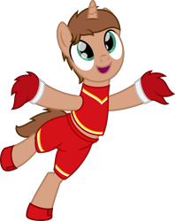 Size: 1829x2310 | Tagged: safe, artist:peternators, oc, oc only, oc:heroic armour, pony, cheerleader, cheerleader outfit, clothes, male, male cheerleader, pom pom, simple background, smiling, solo, teenager, transparent background