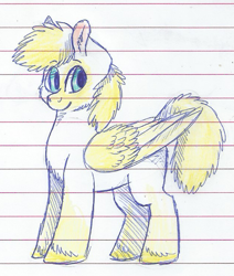 Size: 626x737 | Tagged: safe, artist:69beas, derpibooru import, oc, oc only, oc:nicollas, pegasus, pony, cute, fluffy, lined paper, looking at you, smiling, solo, traditional art