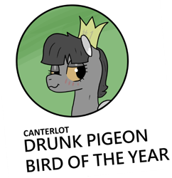 Size: 790x817 | Tagged: safe, artist:bojangleee, derpibooru import, oc, oc:peep, bird pone, pigeon, birb, crown, drunk, jewelry, regalia