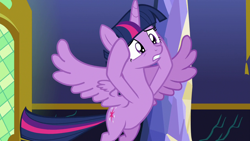 Size: 1280x720 | Tagged: safe, derpibooru import, screencap, twilight sparkle, twilight sparkle (alicorn), alicorn, pony, best gift ever, female, mare, solo, spread wings, wings