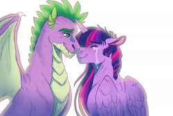 Size: 1920x1289 | Tagged: safe, artist:cascayd, derpibooru import, spike, twilight sparkle, twilight sparkle (alicorn), alicorn, dragon, pony, crying, eyes closed, female, mama twilight, mare, older, older spike, smiling, tears of joy, winged spike