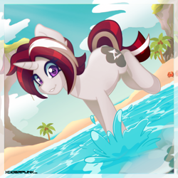 Size: 2100x2100 | Tagged: safe, artist:ciderpunk, oc, oc:wut do, pony, beach, palm tree, tree