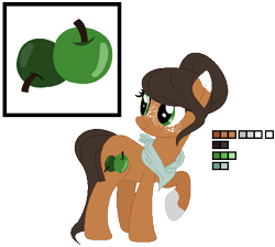 Size: 536x480 | Tagged: safe, artist:awoomarblesoda, derpibooru import, oc, oc:ginger gold, earth pony, pony, female, mare, offspring, parent:applejack, parent:trouble shoes, parents:troublejack, reference sheet, simple background, solo, transparent background