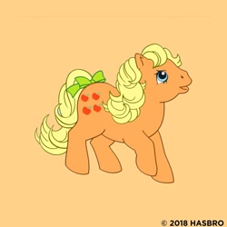 Size: 1080x1080 | Tagged: safe, derpibooru import, applejack (g1), g1, applejack month, bow, cute, jackabetes, official, solo, tail bow