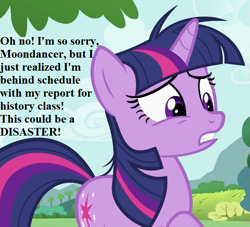 Size: 615x559 | Tagged: safe, derpibooru import, edit, edited screencap, screencap, twilight sparkle, lesson zero, cropped, freaking out, implied moondancer, messy mane, solo, tree