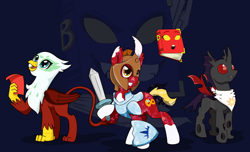 Size: 11130x6749 | Tagged: safe, artist:chedx, oc, oc:ophelia, changeling, crystal pony, earth pony, griffon, pony, tails of equestria, adventure, bea, board game, book, dea, roleplaying