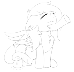 Size: 2193x2160 | Tagged: safe, artist:icy wings, oc, oc:hotfix, oc:wolvan, pegasus, pony, behaving like a cat, chest fluff, disembodied hand, hand, happy, lineart, scratching