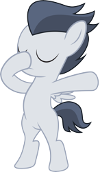 Size: 5517x9427 | Tagged: safe, artist:sinkbon, derpibooru import, rumble, pegasus, pony, absurd resolution, bipedal, colt, cute, dab, eyes closed, male, rumblebetes, simple background, solo, standing, transparent background, vector