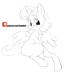 Size: 600x680 | Tagged: safe, artist:norithecat, oc, alicorn, earth pony, pegasus, pony, unicorn, commission, eyelashes, happy, sketch, solo, wings, ych sketch, your character here
