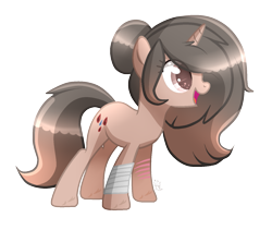 Size: 1381x1165 | Tagged: safe, artist:sugaryicecreammlp, derpibooru import, oc, oc only, oc:ketsueki, pony, unicorn, bandage, female, mare, open mouth, scar, simple background, solo, transparent background