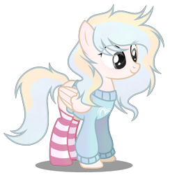 Size: 1615x1652 | Tagged: safe, artist:nightmarye, derpibooru import, oc, oc only, oc:candy petal, pegasus, pony, clothes, female, mare, simple background, socks, solo, striped socks, sweater, transparent background
