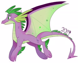Size: 2440x1964 | Tagged: safe, artist:pinweena30, spike, dragon, 2019, flying, growing up, male, older, older spike, solo, tail, tall, winged spike, wings, young, younger