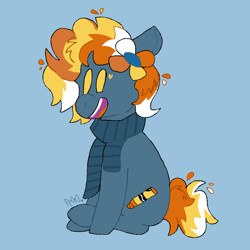 Size: 1000x1000 | Tagged: safe, artist:lynmunn, oc, oc:crayola krinkle, pony, backstory in description, crayola, crayon, flower, flower in hair, golden eyes, nonbinary, orange hair, solo, yellow hair