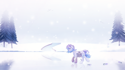 Size: 1366x768 | Tagged: safe, artist:ak4neh, derpibooru import, oc, oc only, oc:casia mist, pony, unicorn, clothes, snow, solo, tree