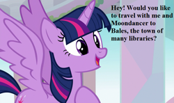 Size: 729x432 | Tagged: safe, derpibooru import, edit, edited screencap, screencap, twilight sparkle, twilight sparkle (alicorn), alicorn, school daze, bronybait, cropped, cute, dialogue, implied moondancer, my little pony princess collection, princess twilight sparkle and the forgotten books of autumn, solo, twiabetes