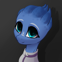 Size: 2000x2000 | Tagged: safe, artist:shido-tara, pony, asari, bust, crossover, gray background, mass effect, ponified, portrait, simple background, solo, watching in camera