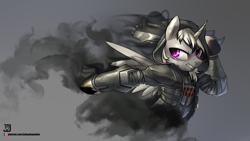 Size: 3840x2160 | Tagged: safe, artist:jedayskayvoker, oc, oc only, oc:dark tempest, alicorn, anthro, alicorn oc, anthro oc, armor, clothes, gray background, male, overwatch, reaper (overwatch), simple background, solo, video game crossover