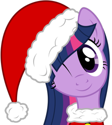 Size: 5512x6183 | Tagged: safe, artist:pink1ejack, derpibooru import, twilight sparkle, absurd resolution, christmas, christmas ponies, cute, hat, holiday, one eye closed, santa hat, simple background, solo, transparent background, twiabetes, vector, wink